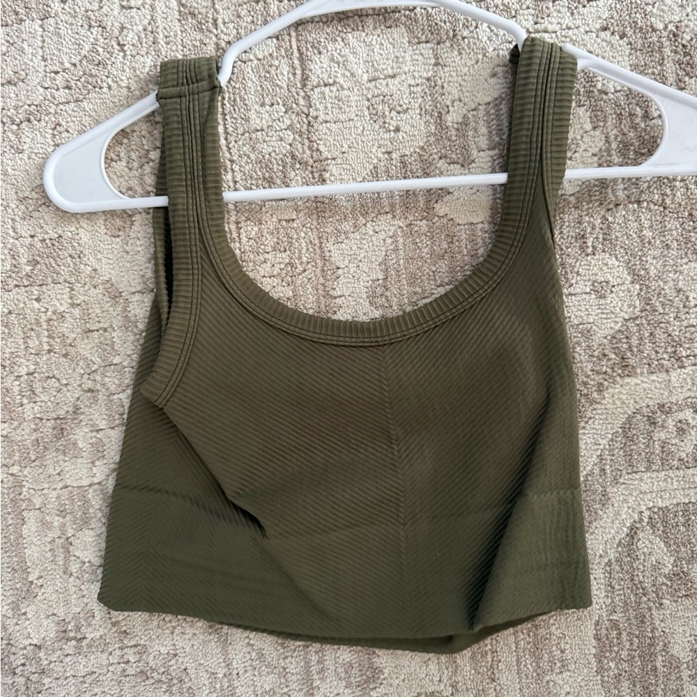 Ribbed Olive Green Cropped Tank Top